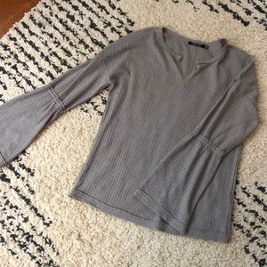 Charcoal waffle knit bell sleeve top